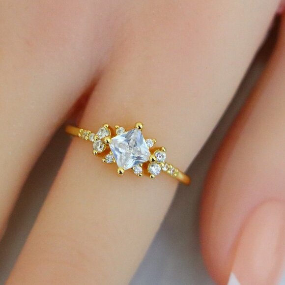 Noble Square Flower Gold Plated Princess Ring for Women, PDMCM074-6 - Picture 8 of 9